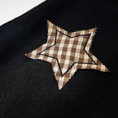 Five pointed star patch embroidered Denim Curved knife Pants