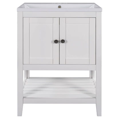 24" White Modern Sleek Bathroom Vanity Elegant Ceramic Sink with Solid Wood Frame Open Style Shelf by eprolo