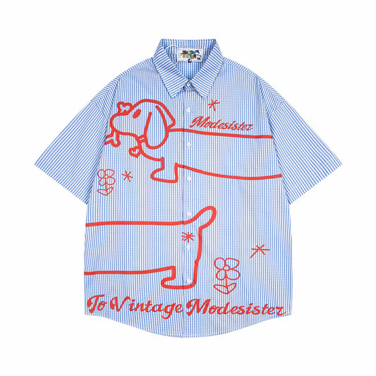 Chemise rayée imprimée teckel