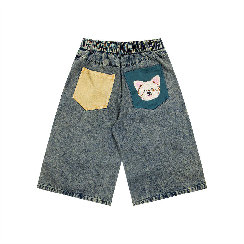 Short en jean aux couleurs contrastées, blanc poli, vieilli