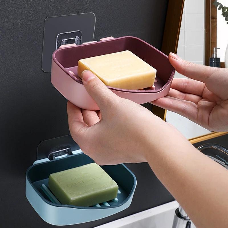 Contrast Color Drain Soap Box Double-Layer Storage Soap Box Bathroom Rack Strong Non-Marking Paste Soap Box by eprolo