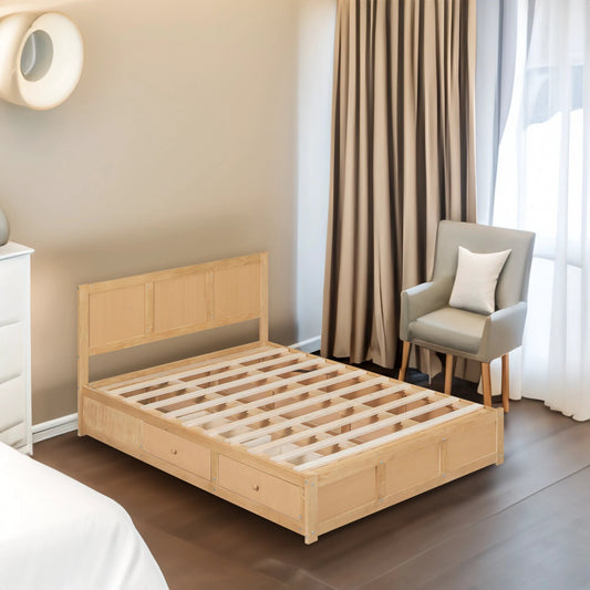 Full Size Wood Platform Bed with Underneath Storage and 2 Drawers Wood Color by eprolo