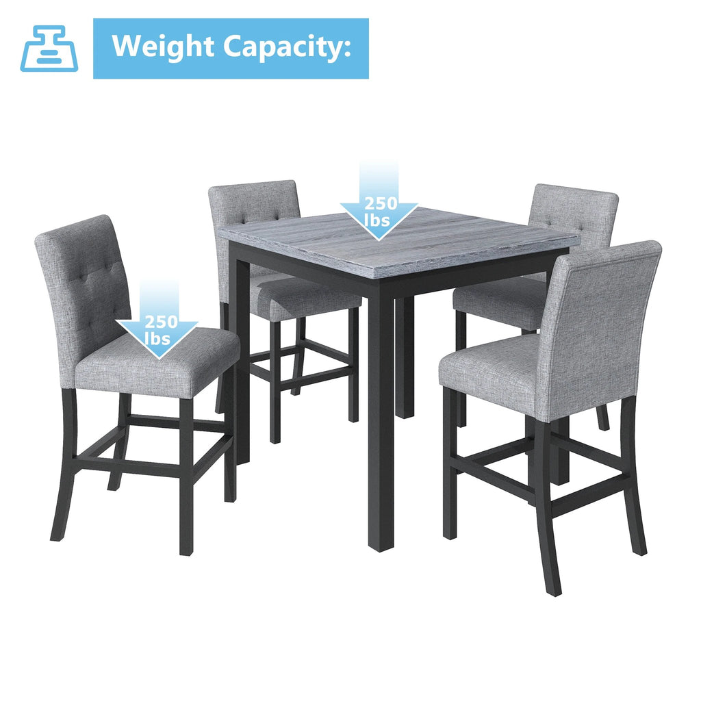 TOPMAX 5-piece cabinet dining table set, wooden square dining table and chairs, and 4 soft cushioned high back chairs in black by eprolo