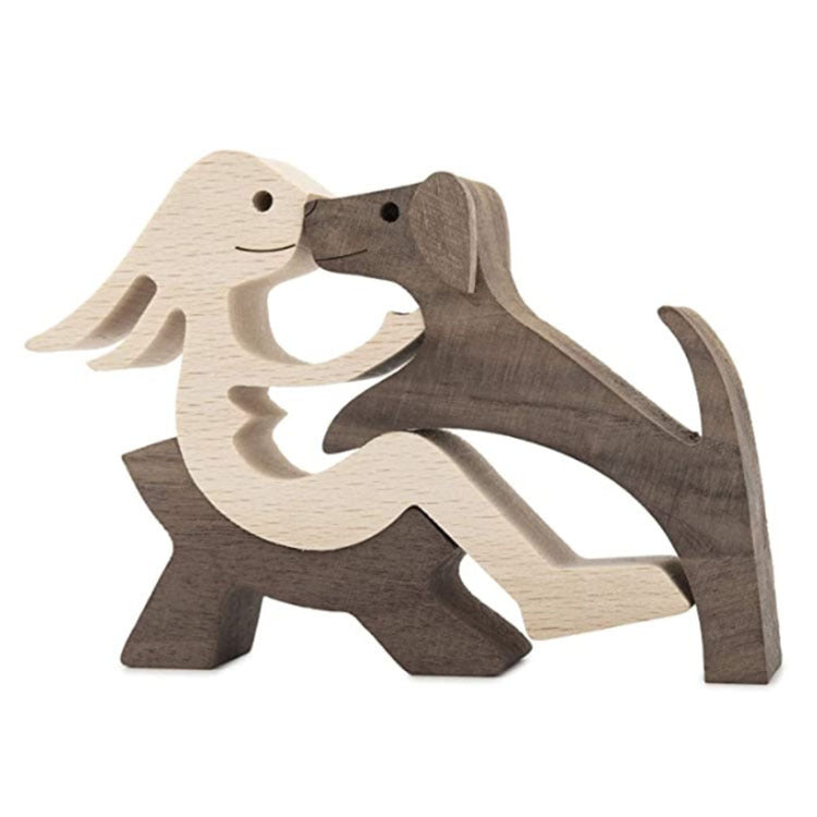 Adorno de Perro en Madera DIY Figura Escultura Decoración del Hogar Un Hombre Un Perro Escultura de Madera Regalos de Navidad Modelo Decorativo