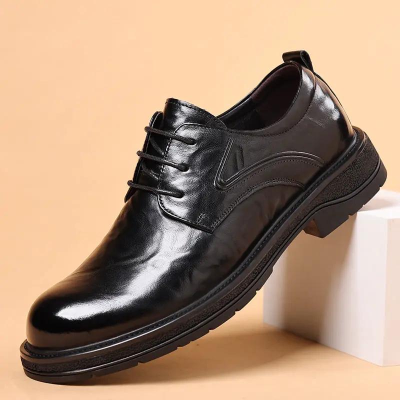 Leather dress shoe for men by AdTec, black genuine leather with a thick rugged sole, formal business casual.