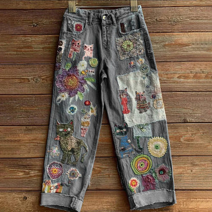 Nouveau pantalon évasé style jean imprimé par transfert thermique 3D en imitation denim