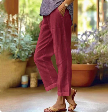 Pantalon décontracté droit pour femme, ample et simple, de couleur unie et à la mode