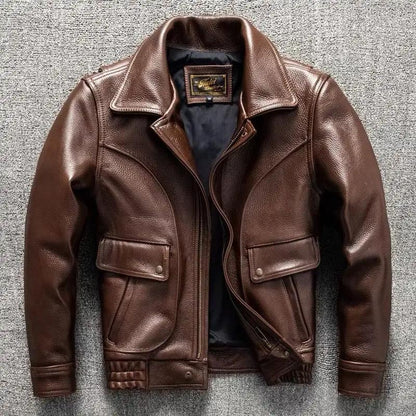Leather jacket AdTec brown soft leather with zip front and large pockets