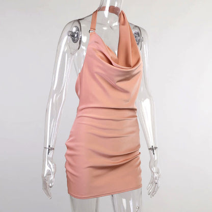 Robe de soirée en satin Col en V Dos nu Mini sans manches Robe de soirée d'été