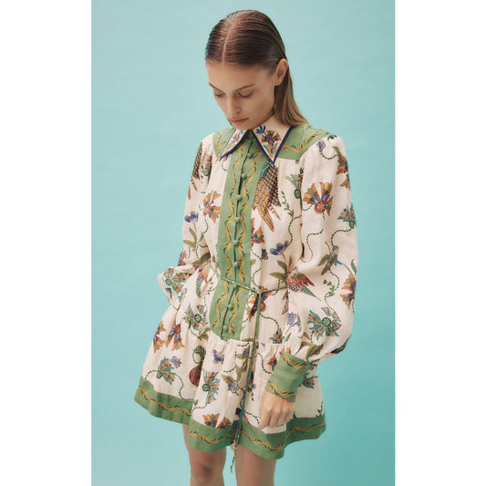 Robe à col et manches longues imprimée