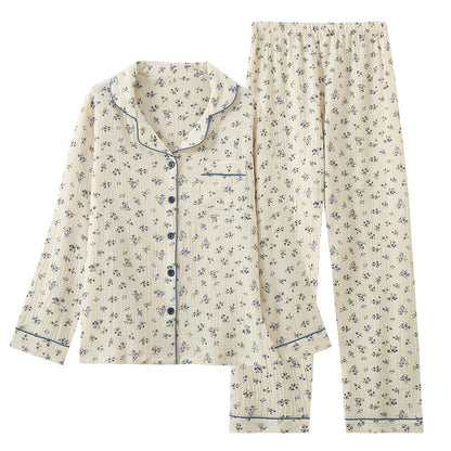 Ensemble de pyjama et de détente en gaze de pur coton fin à double épaisseur, avec revers pour femme