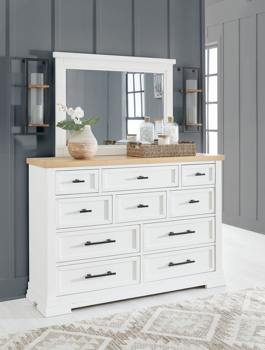 Ashbryn White Natural Panel Storage Bedroom Set 6 Piece Modern Farmhouse Furniture-2