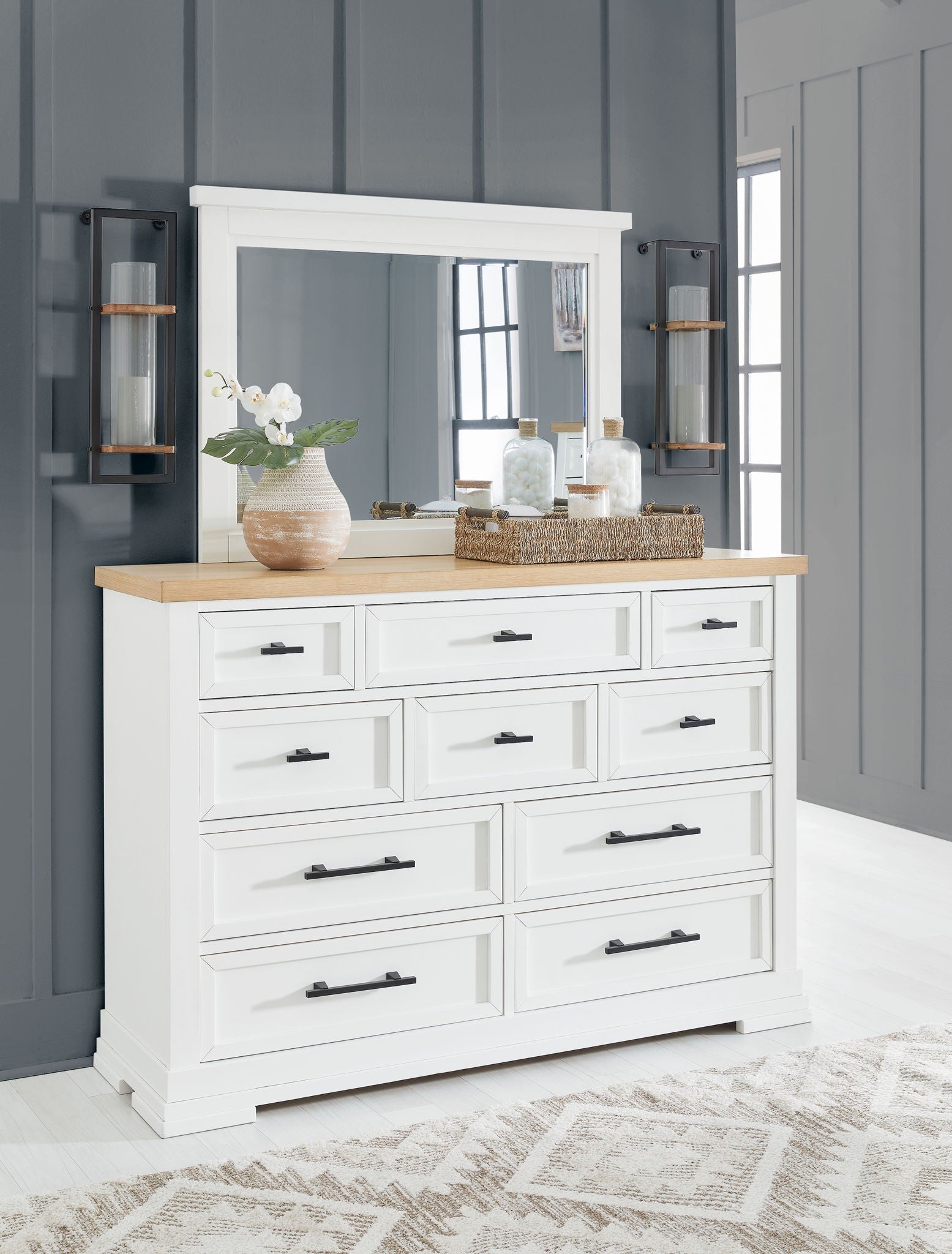 Ashbryn White Natural Panel Storage Bedroom Set 6 Piece Modern Farmhouse Furniture-2