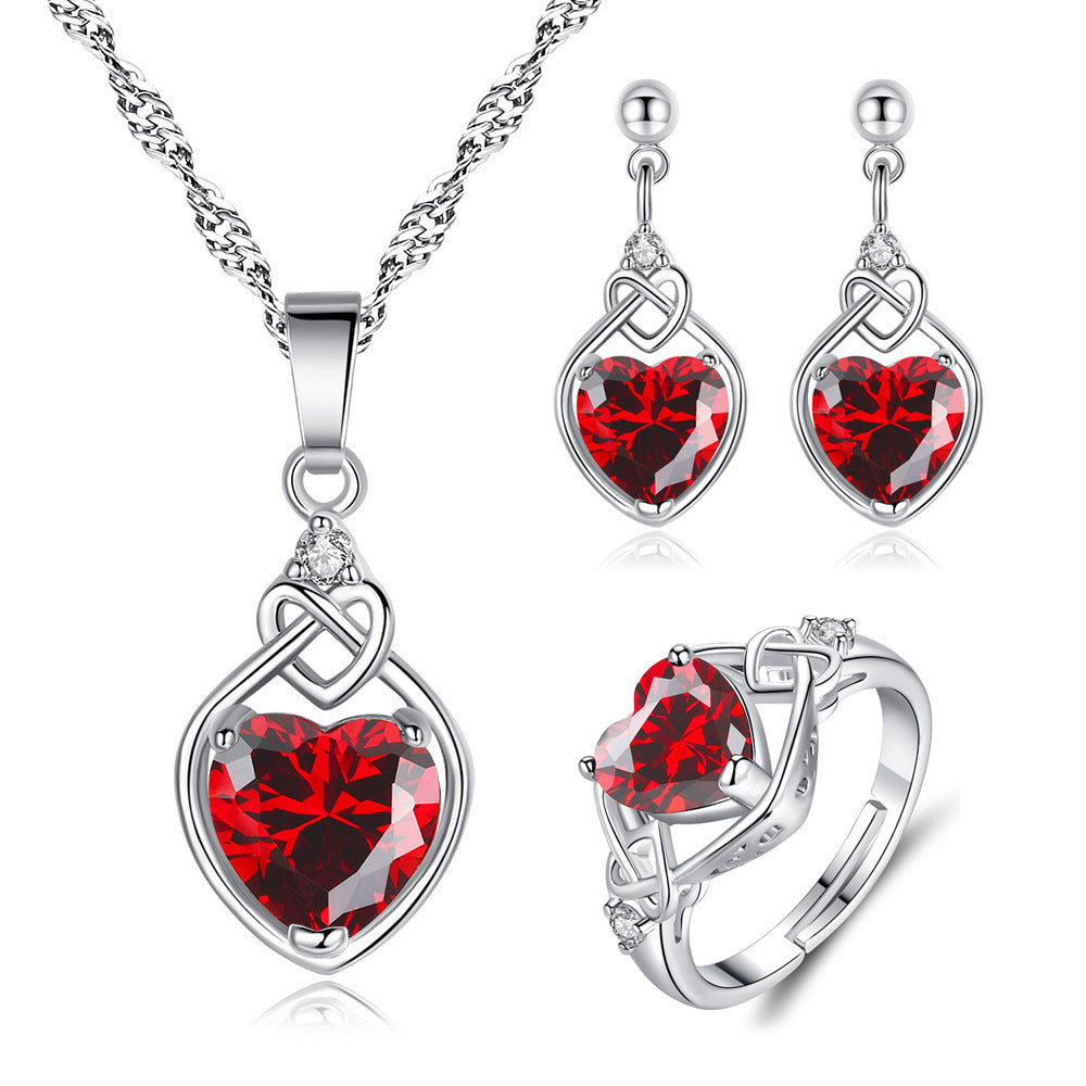 Parure de bijoux en rubis en forme de cœur