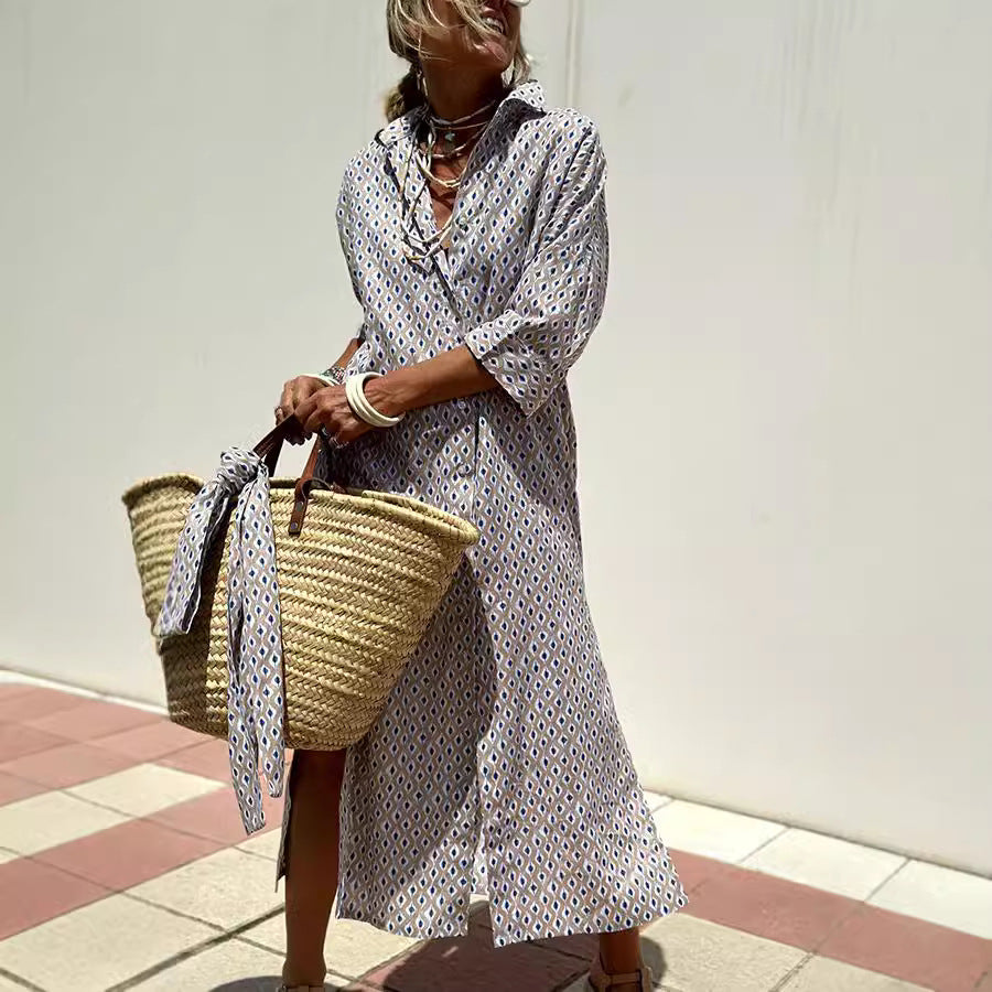 Vestido camisero a rayas con cinturón, a la moda, de media manga, solapa, botones, cárdigan, vestidos de ropa de mujer