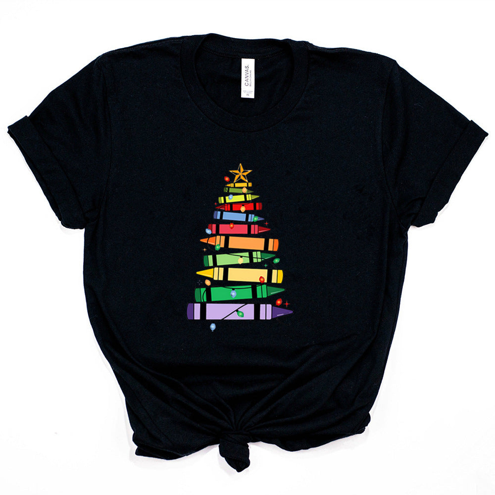 T-shirt Femme Imprimé Crayon Arbre de Noël