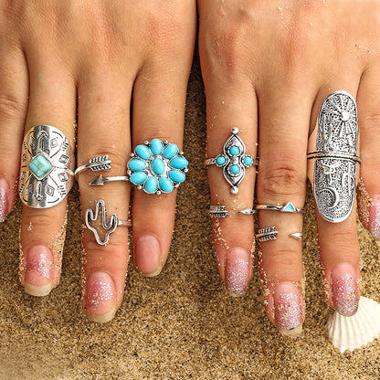 Ensemble de 9 bagues ouvertes turquoises