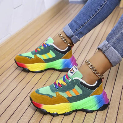 Pumps women's multicolor chunky-sole sneakers pair with rainbow gradient sole and front lace by AdTec