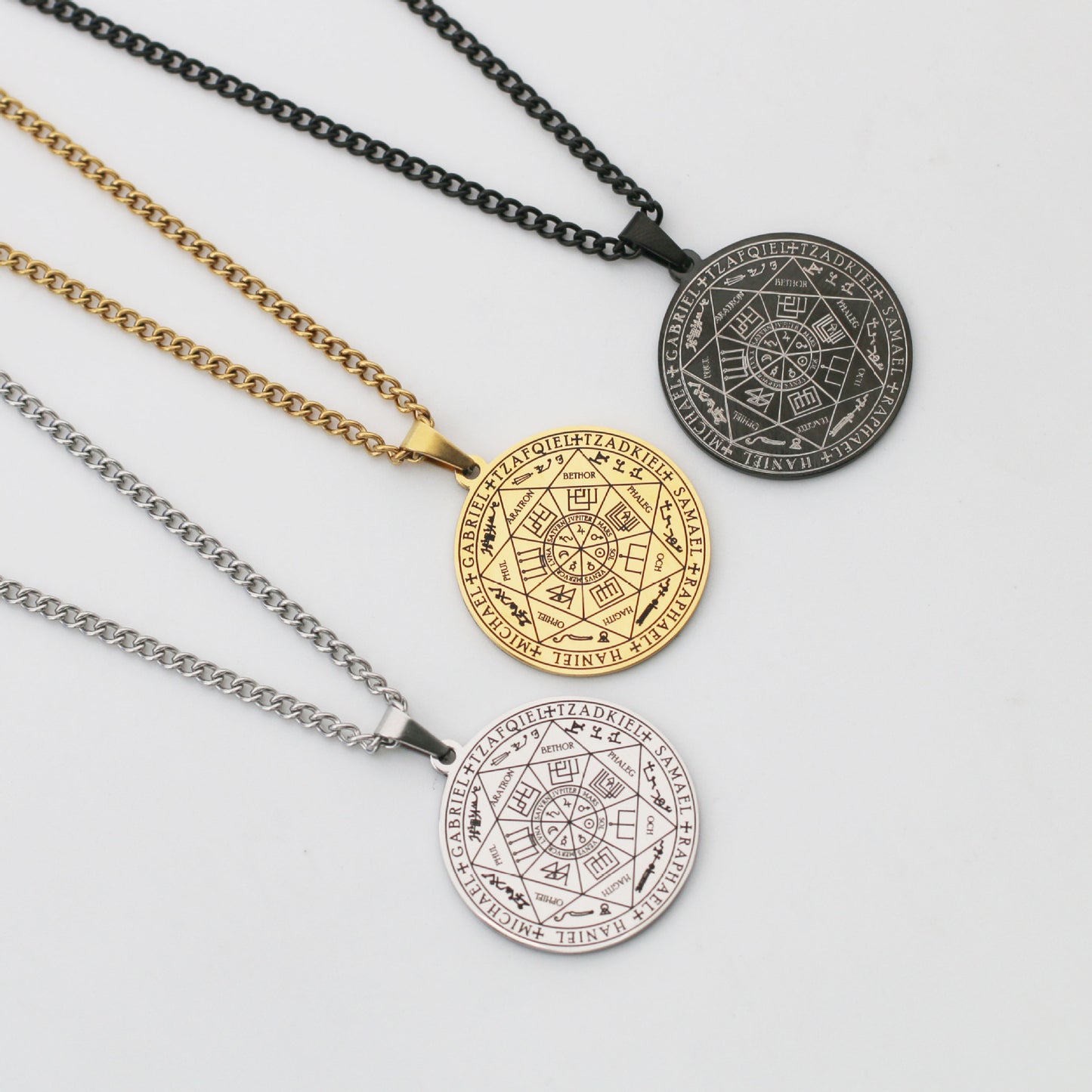 Plaque Ronde en Acier Inoxydable Plaque de Suspension Rune Totem Religieux Collier Homme Shi