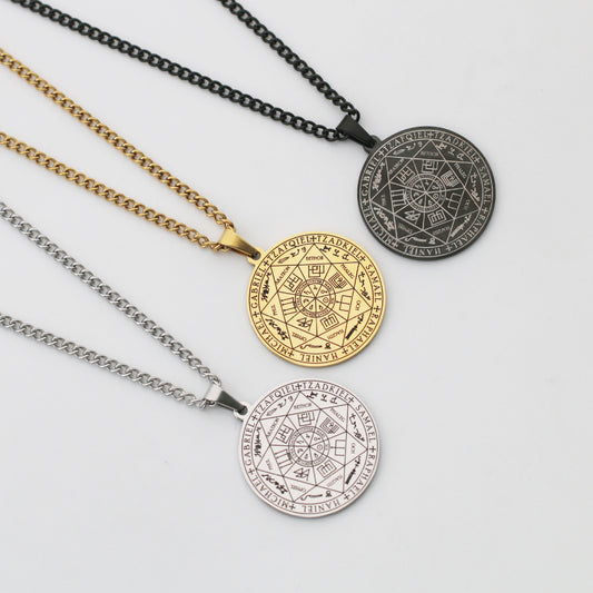 Plaque Ronde en Acier Inoxydable Plaque de Suspension Rune Totem Religieux Collier Homme Shi