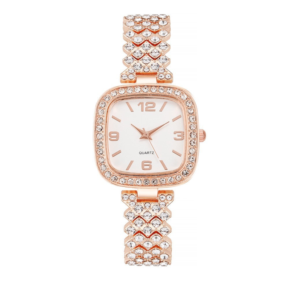 Juego de dos piezas de pulsera y reloj de diamante para mujer