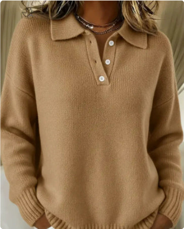 Pull à revers imprimé, décontracté, à manches longues, boutonné, tricoté pour femme