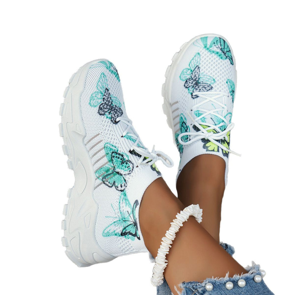 Baskets en maille imprimé papillon pour femmes, chaussures plates décontractées, mode course, jogging, marche, chaussures de sport