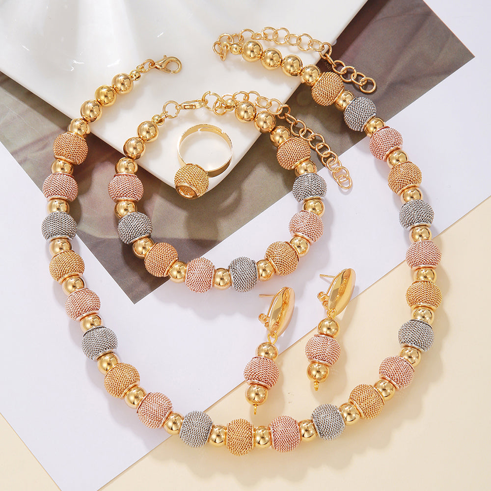 Lot de 5 Colliers Perles Métalliques Tendance Boucles d'Oreilles Perles Dorées Bicolores Bracelets Adaptés pour Usage Quotidien Cadeaux de Bijoux de Vacances