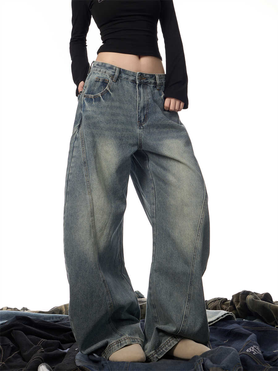 Jean Femme Large Décontracté Rétro Délavé