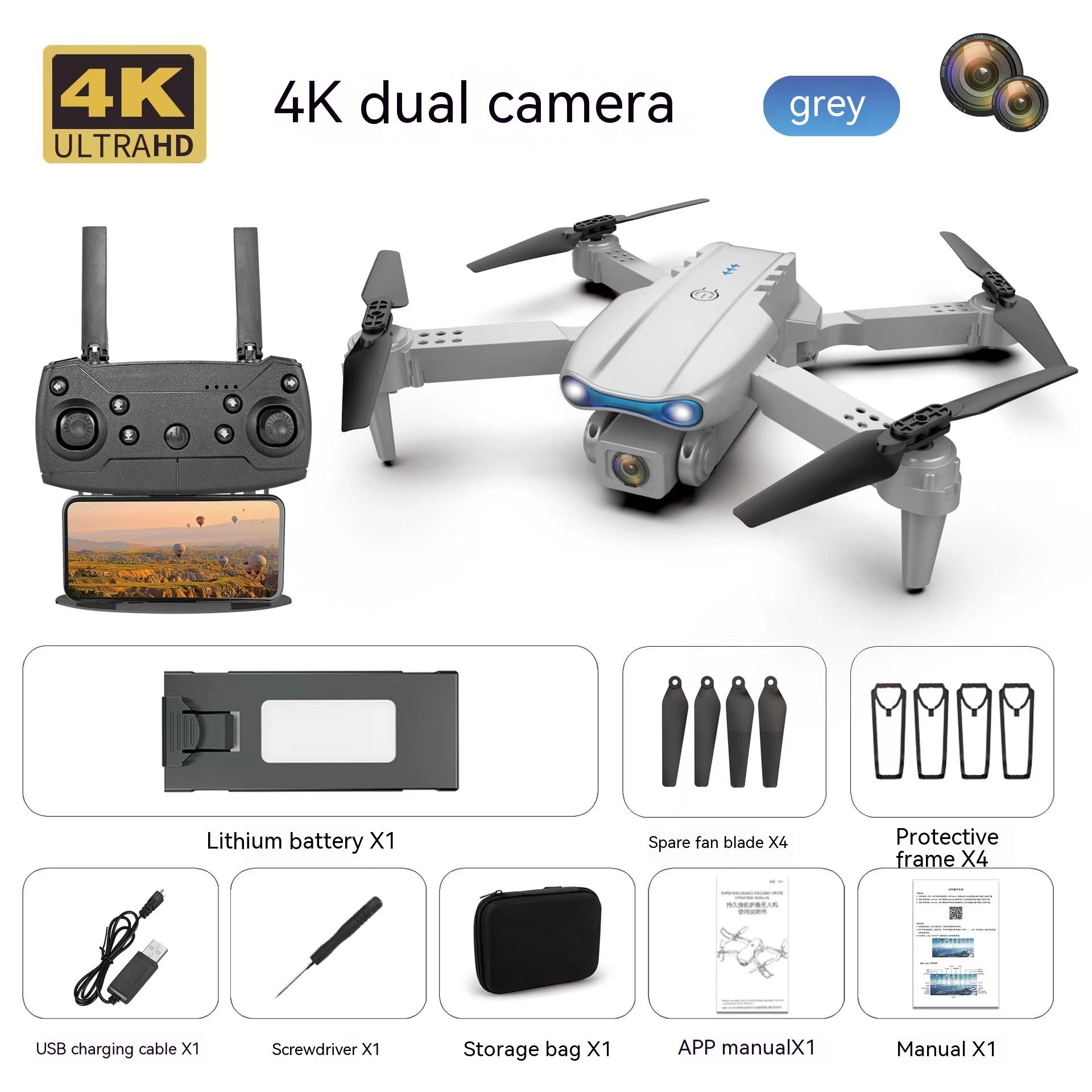 Dron aéreo E99pro con cámara dual 4K de alta definición y triple cámara