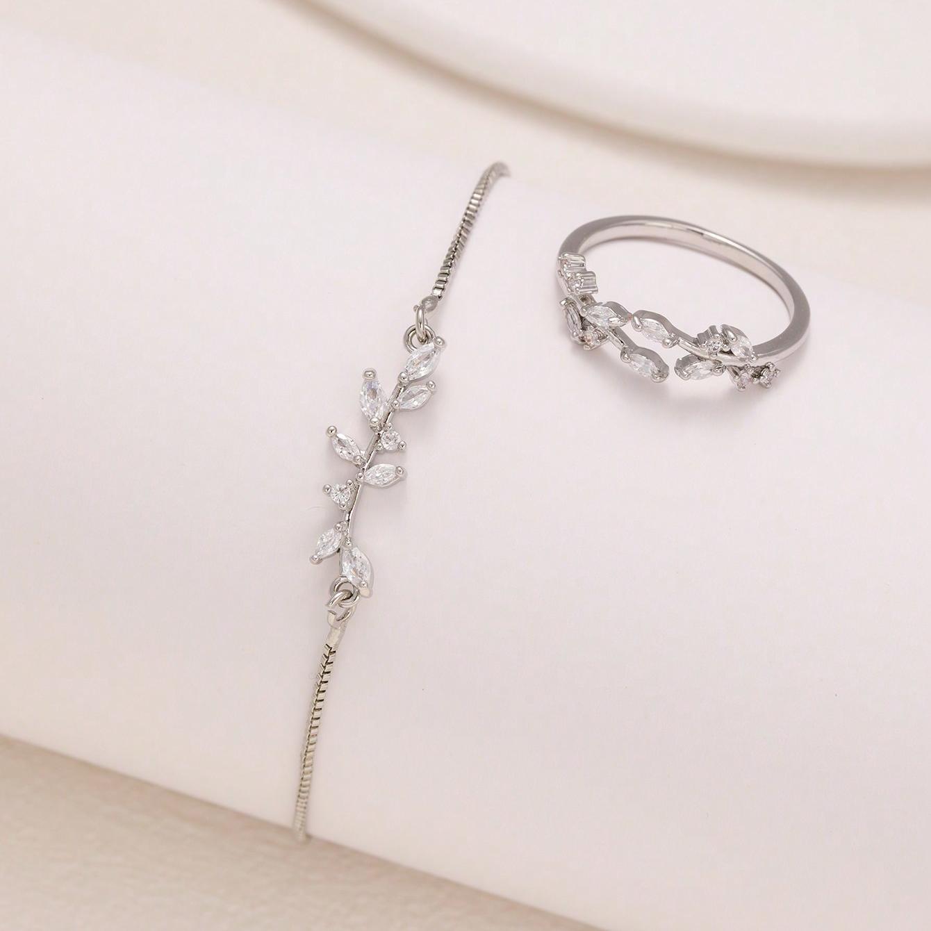 2 pulseras y anillos de circonita de cristal con forma de ojo de caballo de plata, pulsera elástica adecuada para trajes de diario y festivos de mujer