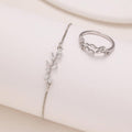 2 pulseras y anillos de circonita de cristal con forma de ojo de caballo de plata, pulsera elástica adecuada para trajes de diario y festivos de mujer