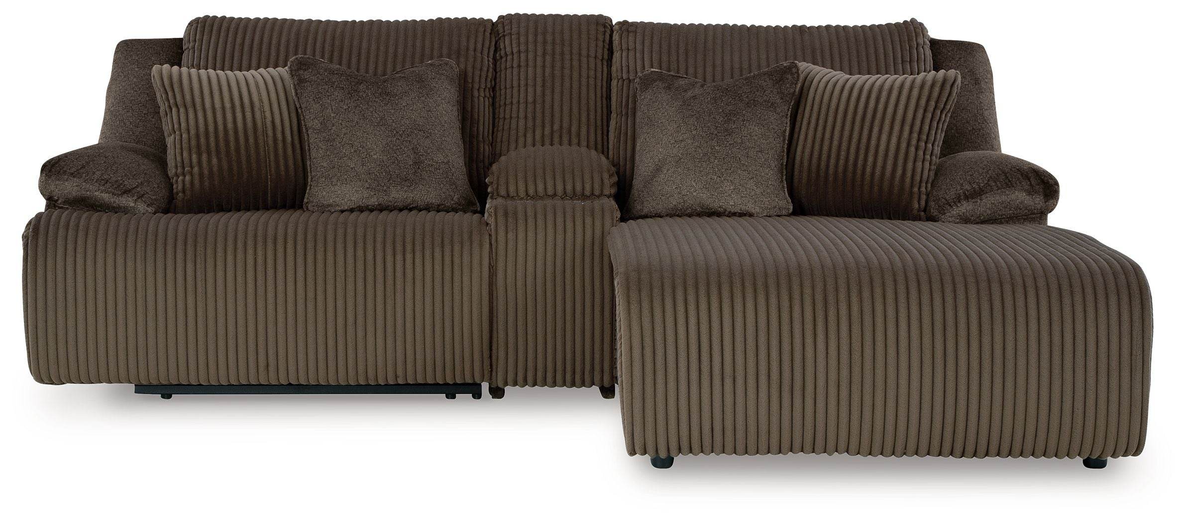 Top Tier 3-Piece Reclining Sectional Sofa Chocolate Fabric Chaise-0