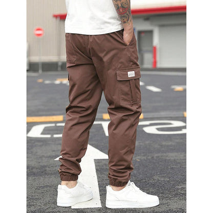 Pantalon cargo décontracté coupe droite multipoches avec cordon de serrage pour homme