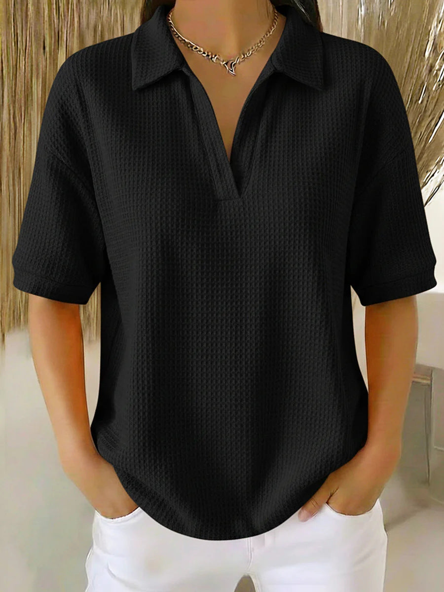 Haut pull ample en tricot gaufré uni col en V