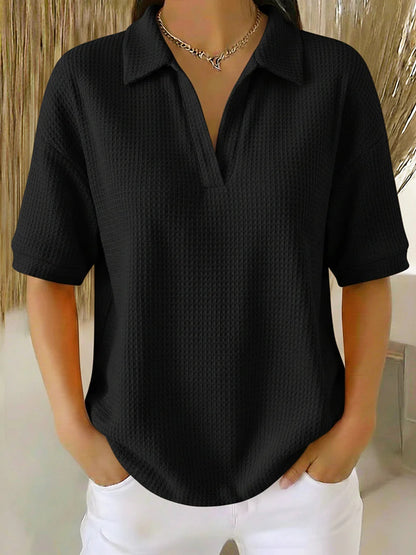 Haut pull ample en tricot gaufré uni col en V