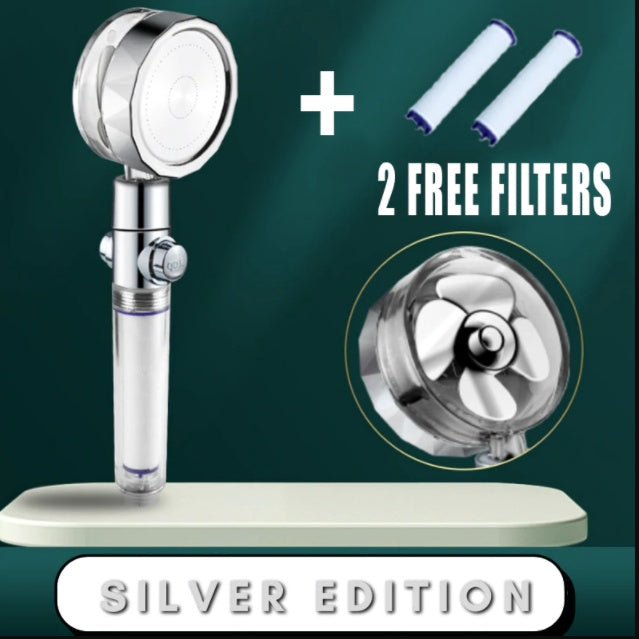 Cabezal de Ducha con Ahorro de Agua, Flujo Giratorio 360 Grados con Pequeño Ventilador, Boquilla Rociadora de Alta Presión de Lluvia de ABS, Accesorios de Baño
