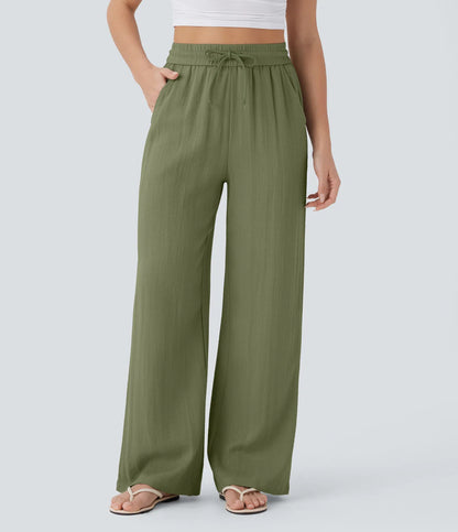 Pantalon décontracté large à cordon de serrage de couleur unie pour femme