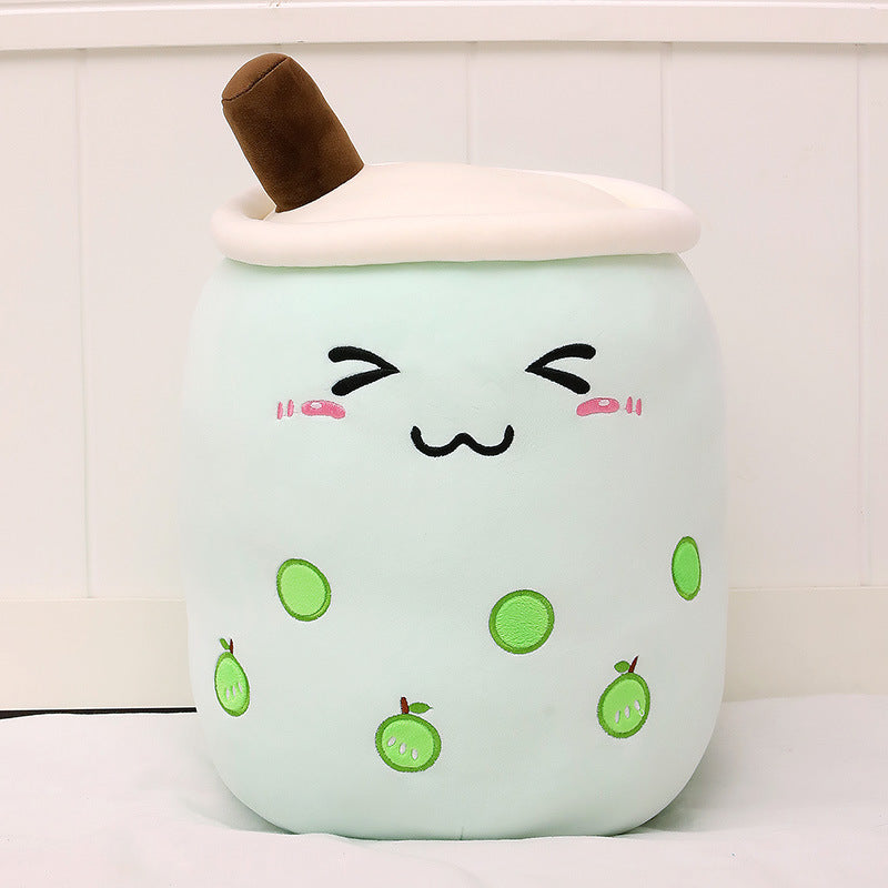 Peluche Boisson Fruitée Mignonne en Forme de Fraise Lait Thé Peluche Jouet Tasse à Thé Boba Oreiller Coussin Thé aux Perles Cadeau pour Enfants