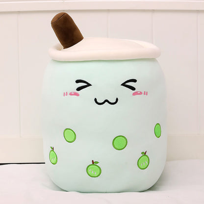Peluche Boisson Fruitée Mignonne en Forme de Fraise Lait Thé Peluche Jouet Tasse à Thé Boba Oreiller Coussin Thé aux Perles Cadeau pour Enfants