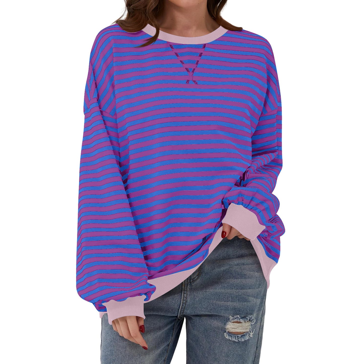 T-shirt ample à manches longues rayé, pull décontracté pour vêtements pour femmes
