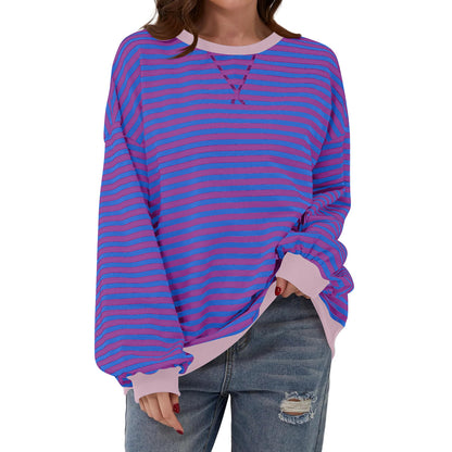 T-shirt ample à manches longues rayé, pull décontracté pour vêtements pour femmes