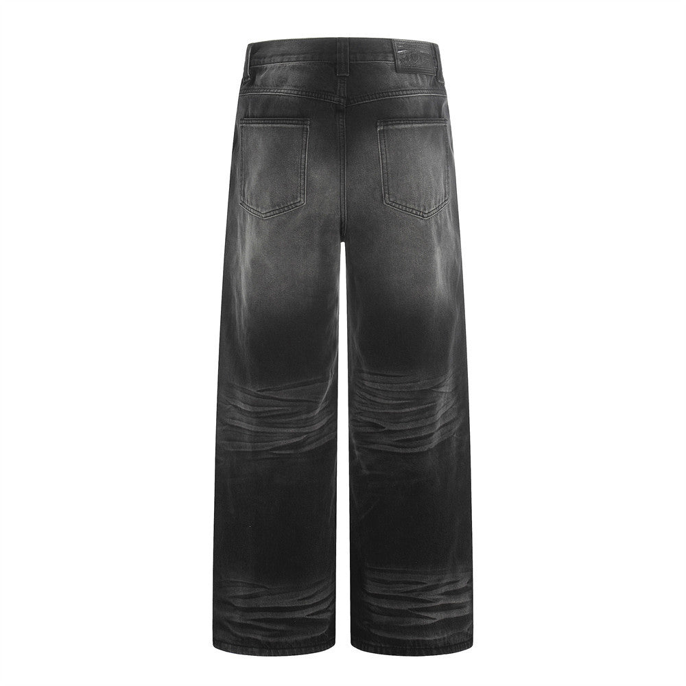 Pantalones rectos de mezclilla desteñida