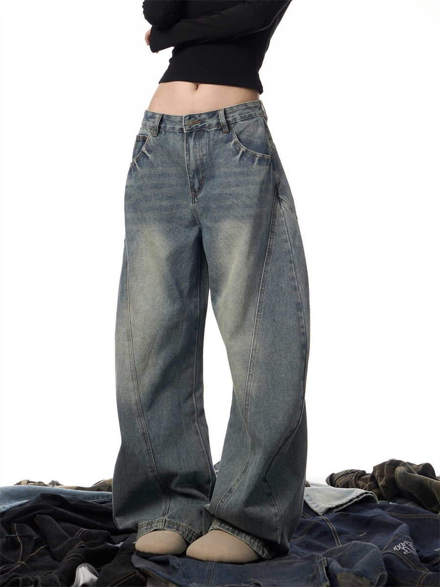 Jean Femme Large Décontracté Rétro Délavé