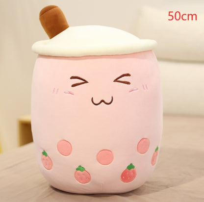 Peluche Boisson Fruitée Mignonne en Forme de Fraise Lait Thé Peluche Jouet Tasse à Thé Boba Oreiller Coussin Thé aux Perles Cadeau pour Enfants