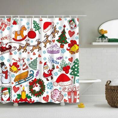 Christmas Waterproof Polyester Bathroom Shower Curtain Decor With Hooks by eprolo