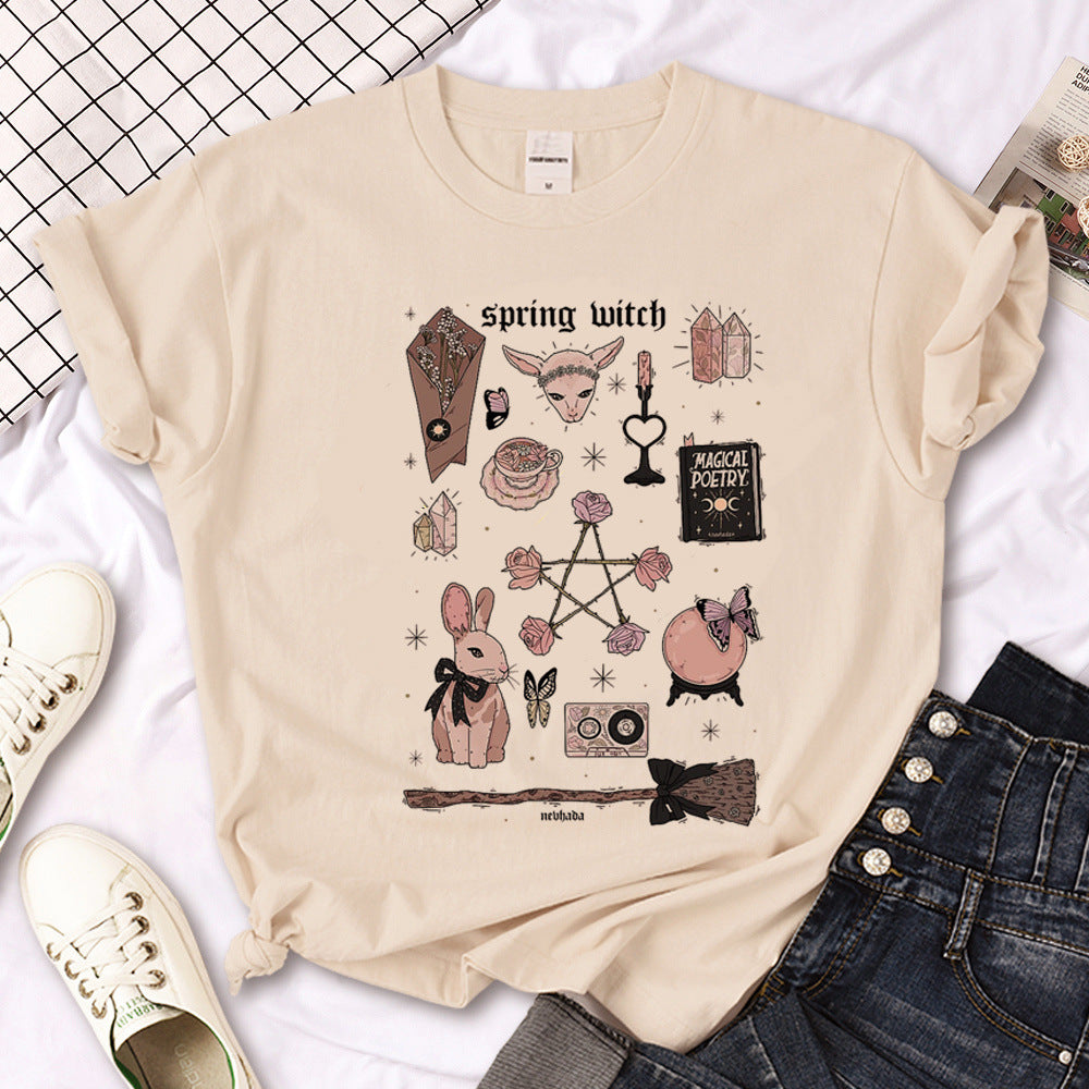 Camiseta de sol gótico de triple luna de bruja para mujer Y2K Des