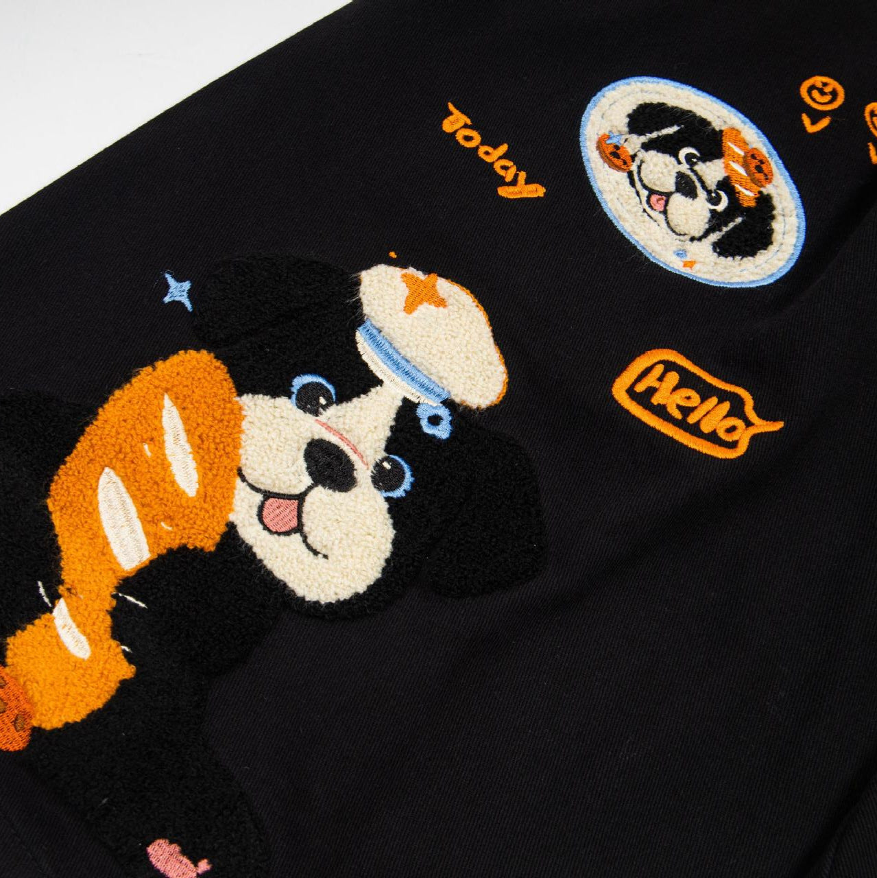 Cartoon puppy embroidered wide leg jeans