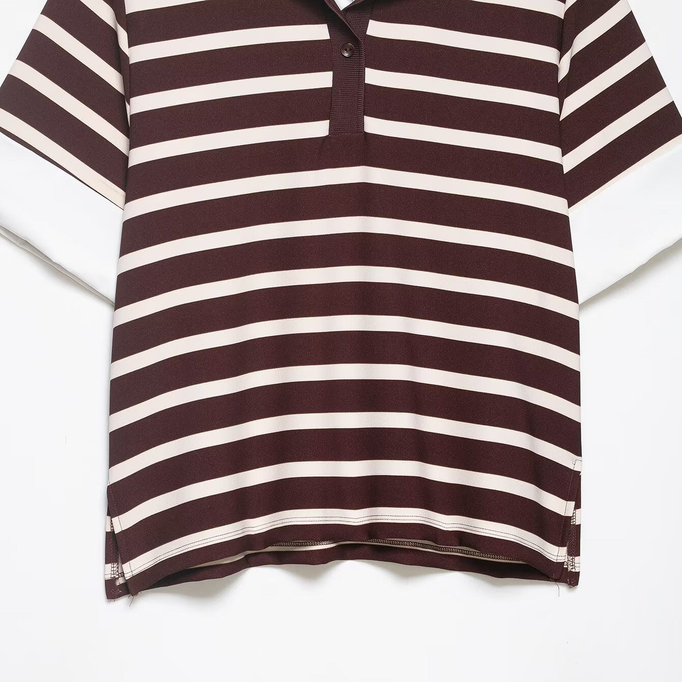 Striped patchwork polo shirt collar top