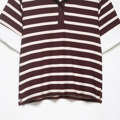 Striped patchwork polo shirt collar top
